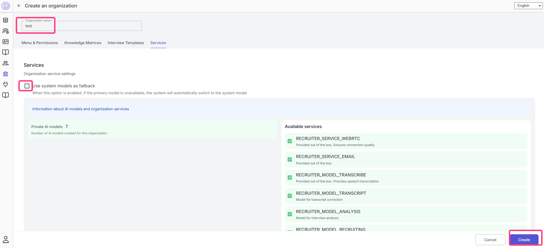 Services tab with the Use system aliases option