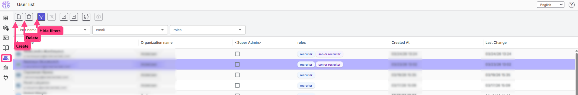 Organization users list page
