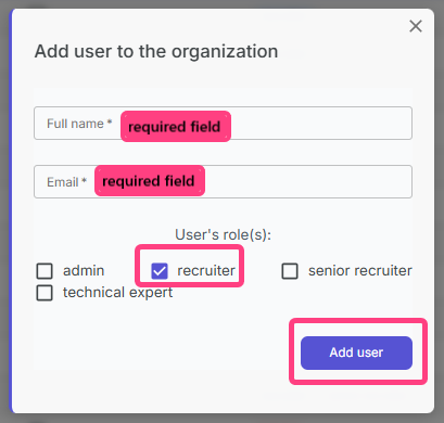 Add user window with role selection
