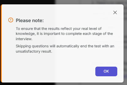 Self-assessment: instructions modal window