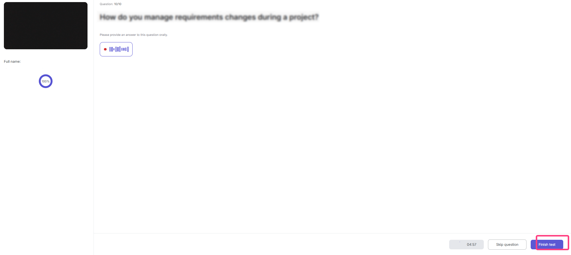 Self-assessment: testing finish screen