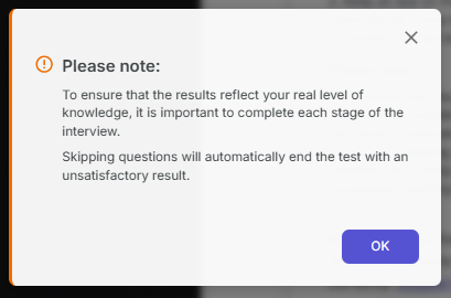 Warning that skipping questions will lead to an unsatisfactory result